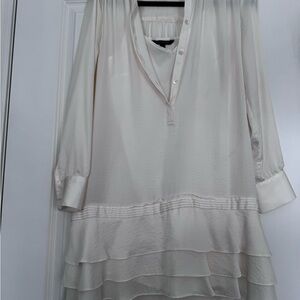 Banana Republic Cream Long-Sleeve Tiered V-Neck Dress